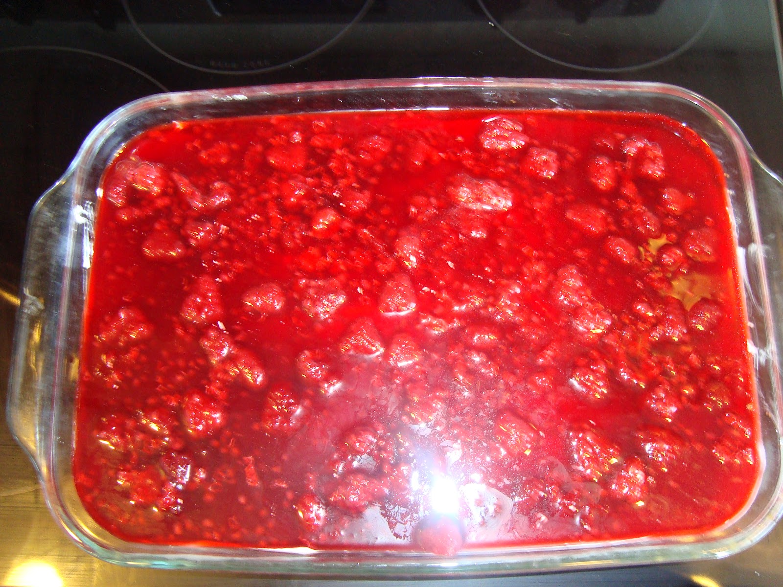 Raspberry Jello Pretzel "Salad" Dip it in Chocolate