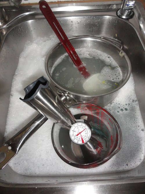 Cleaning up after making soap down to earth