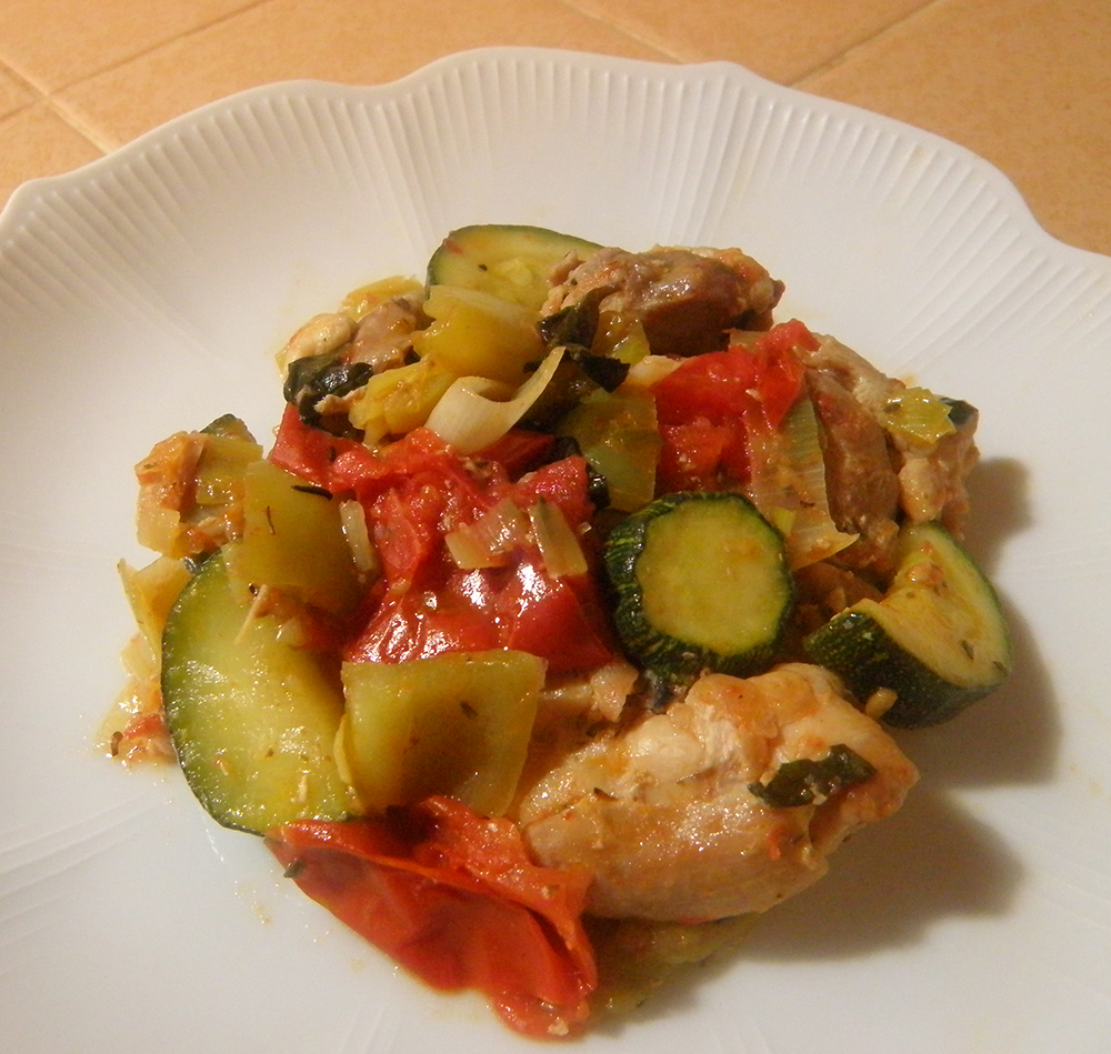 Seasonal Eating Chicken with Peppers, Zucchini, and Tomatoes