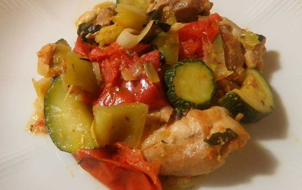 Seasonal Eating Chicken with Peppers, Zucchini, and Tomatoes