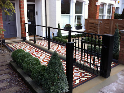  multicoloured Victorian mosaic paths, York stone thresholds and kerbs