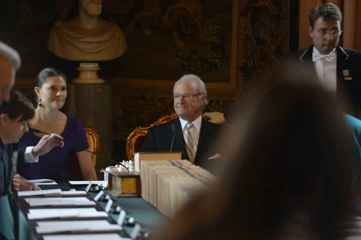 Crown Princess Victoria, Prime Minister Stefan Lofven, King Carl Gustaf and parliament speaker Urban Ahlin, during cabinet meeting at the Royal Palace in Stockholm