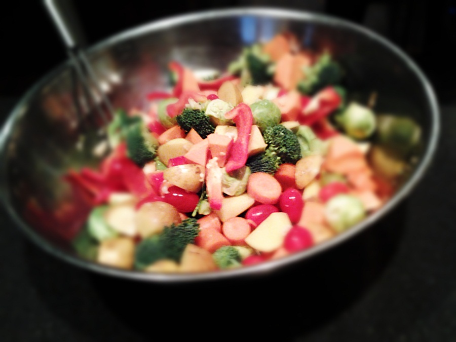 vegan woman Roasted Vegetables and Olive Oil