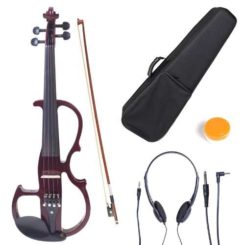 Cecilio 4/4 CEVN-2NA Solid Wood Mahogany Metallic Electric / Silent Violin with Ebony Fittings in Style 2 (Full Size)