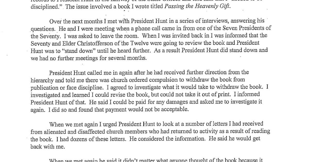 From The Desk Of Denver Snuffer Appeal Letter