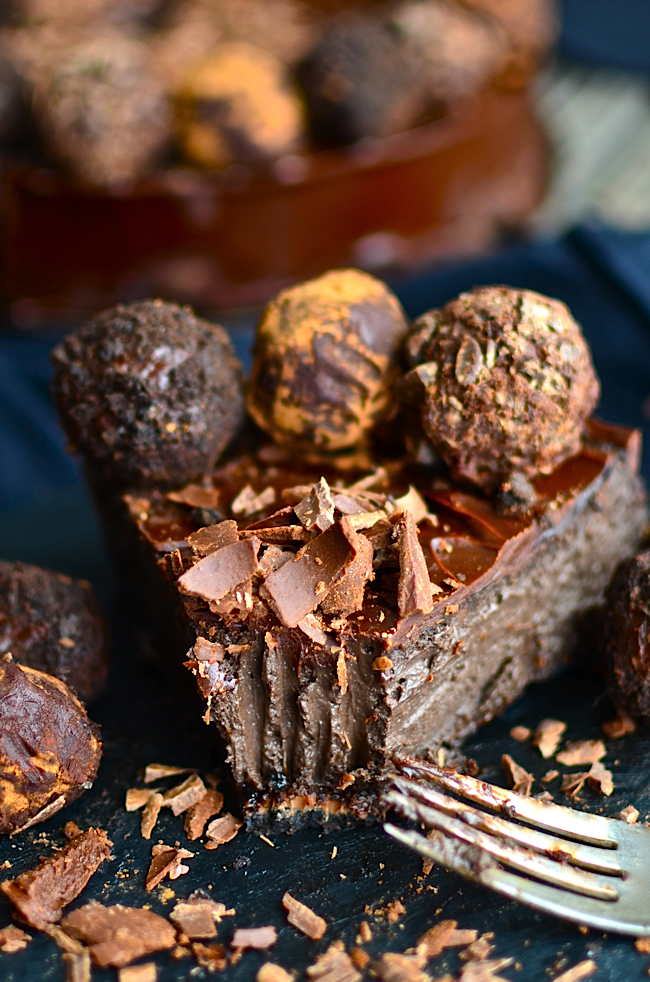 Yammie's Noshery Dark Chocolate Cheesecake with Kahlúa Truffles