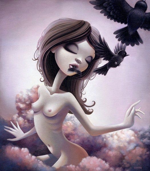 Shannon Bonatakis pinturas caricaturais surreais mulheres sensuais seios