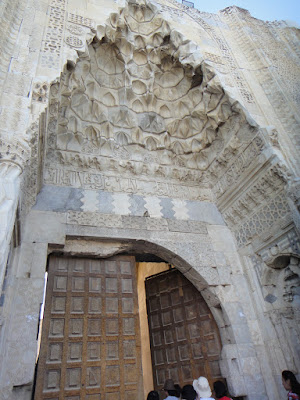 Closer look at the entrance of caravanserai in Konya Turkey
