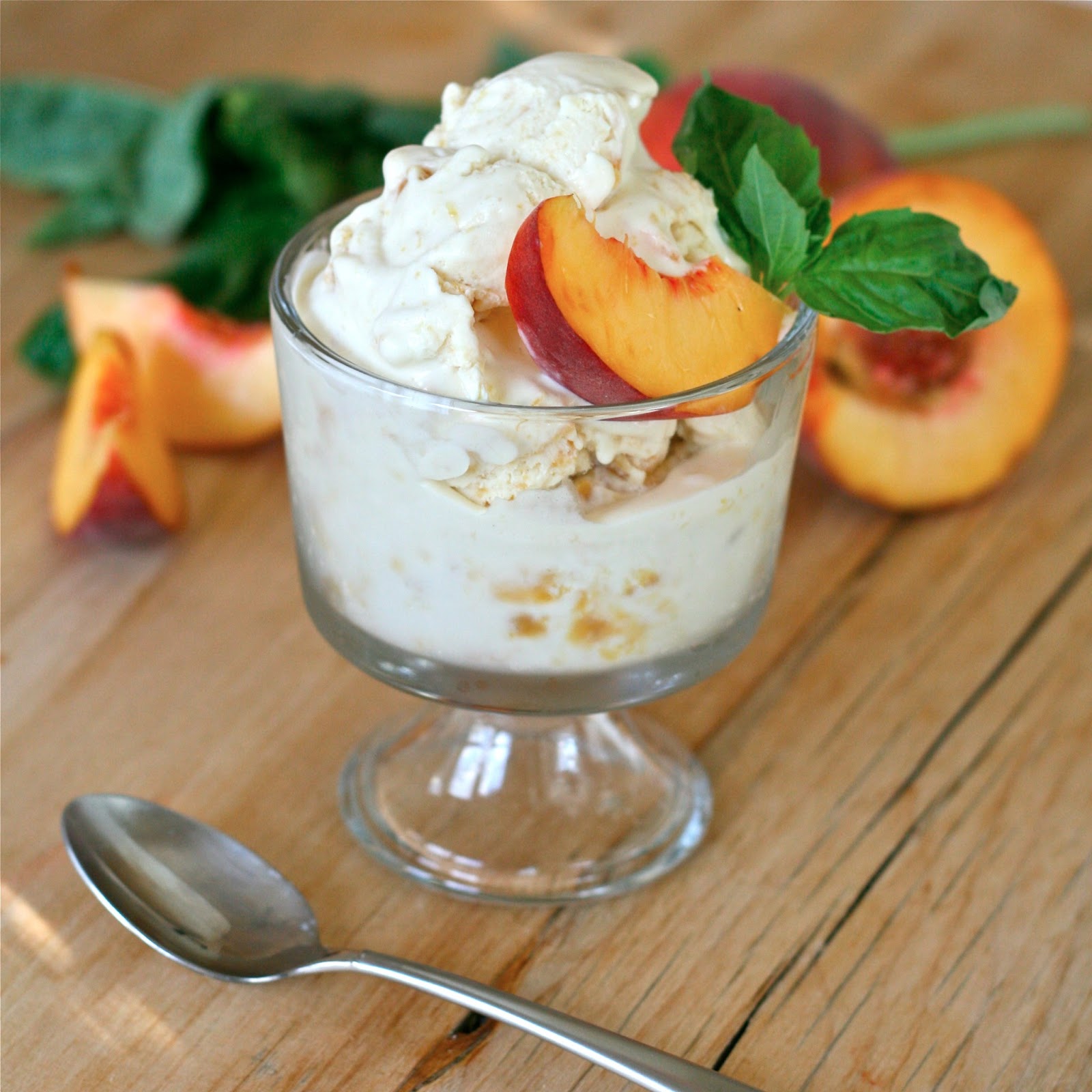 P is for {grilled} Peach Basil Ice Cream