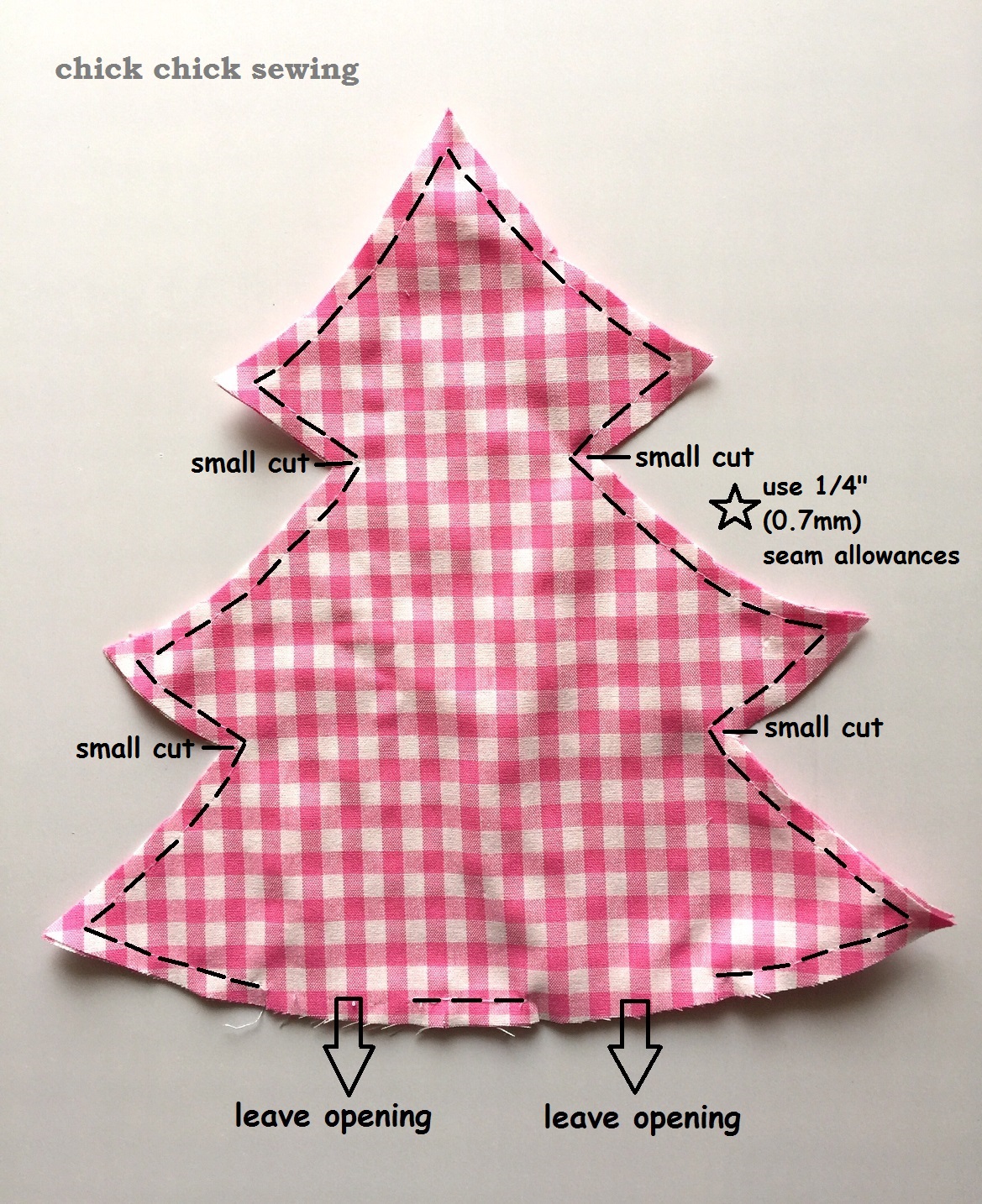 chick chick sewing Fabric Stuffed Christmas Tree Tutorial ☆彡布のミニクリスマス