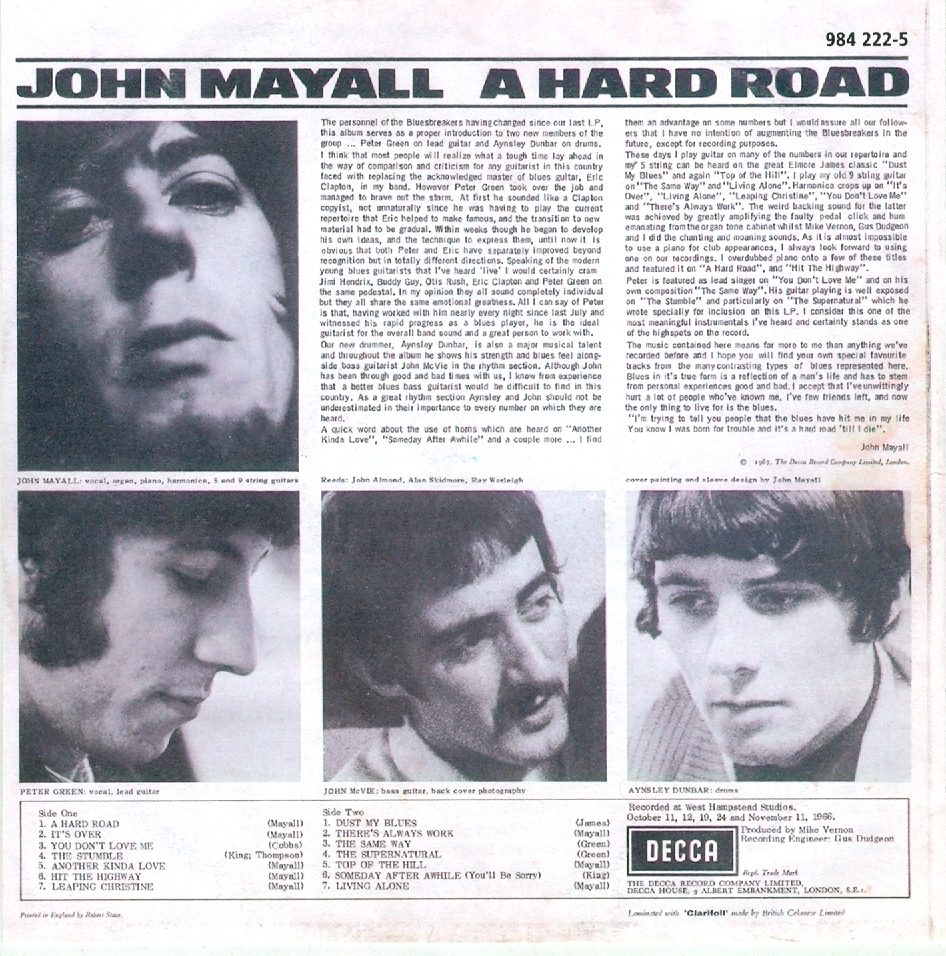 John Mayall & The Bluesbreakers A Hard Road WORLD OF HARMONICA
