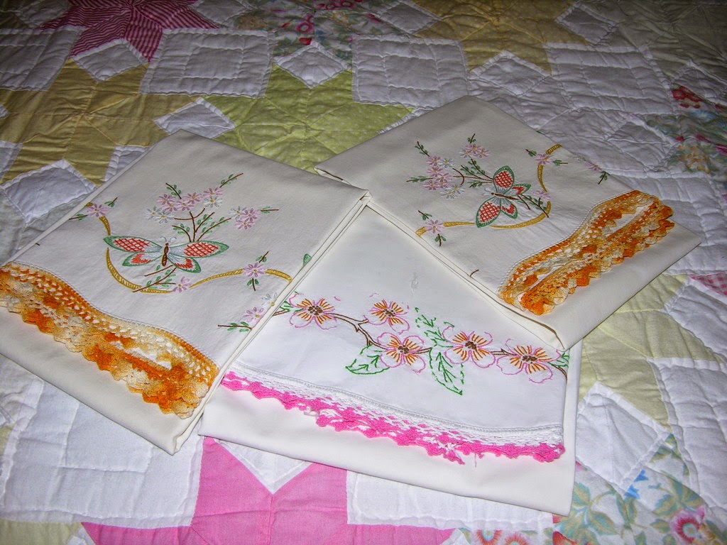 Crafty Home Cottage Vintage Hand Embroidered Pillowcases