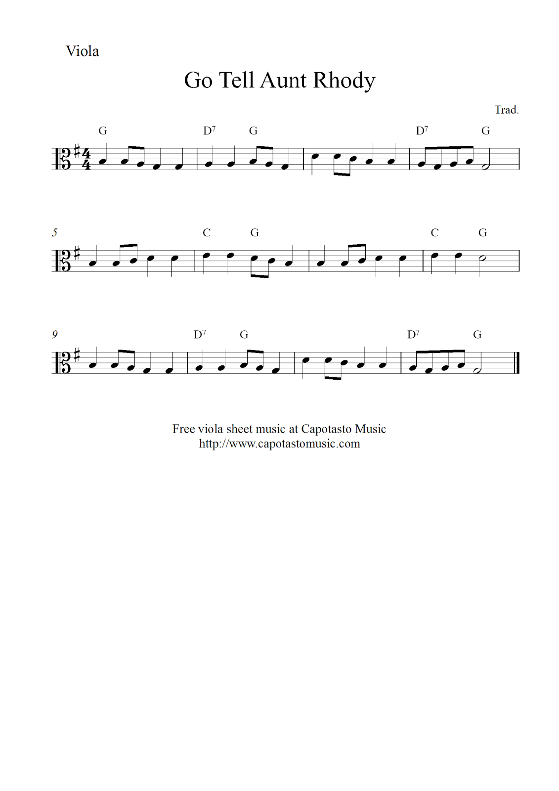 free easy viola sheet music go tell aunt rhody go tell aunt rhody sheet music