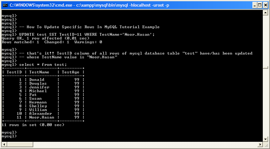 How To Update Specific Rows In