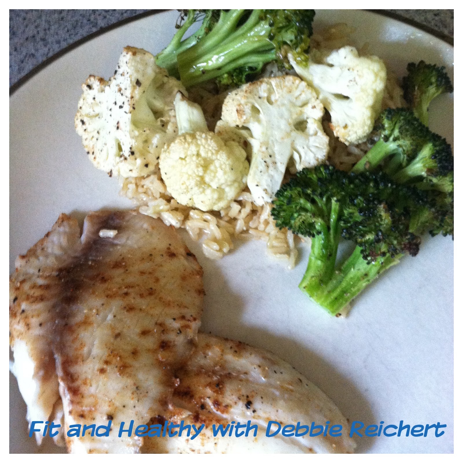 Grilled tilapia with brown rice and roasted veggies Fit and Healthy