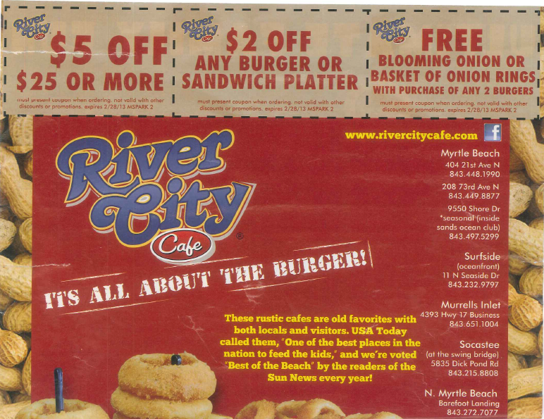 River City Cafe Myrtle Beach Sc Coupons River City Cafe Myrtle Beach Sc Coupons