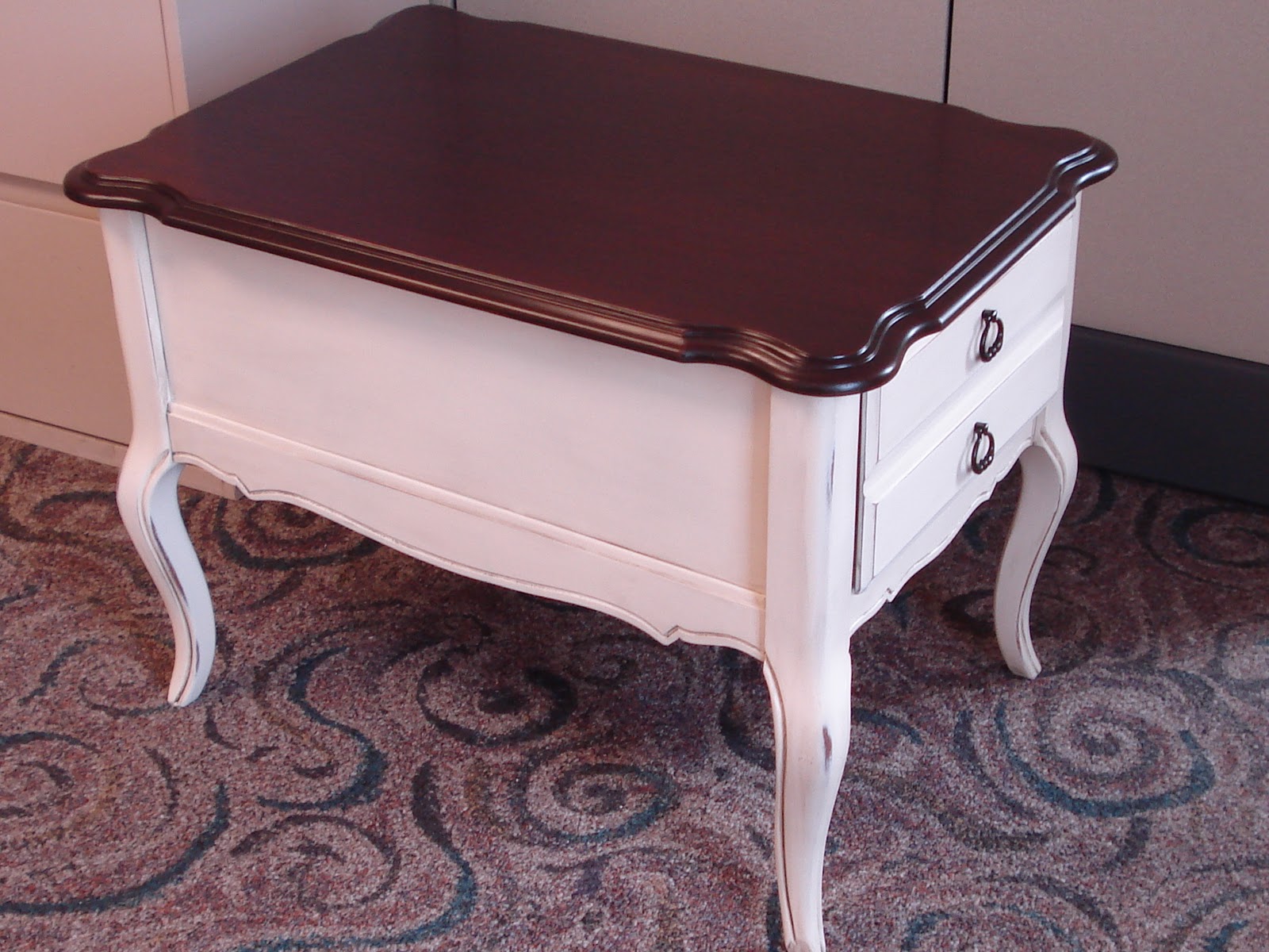 Vintage Gypsy Homegoods Painted & Stained Ivory End Table/Nightstand