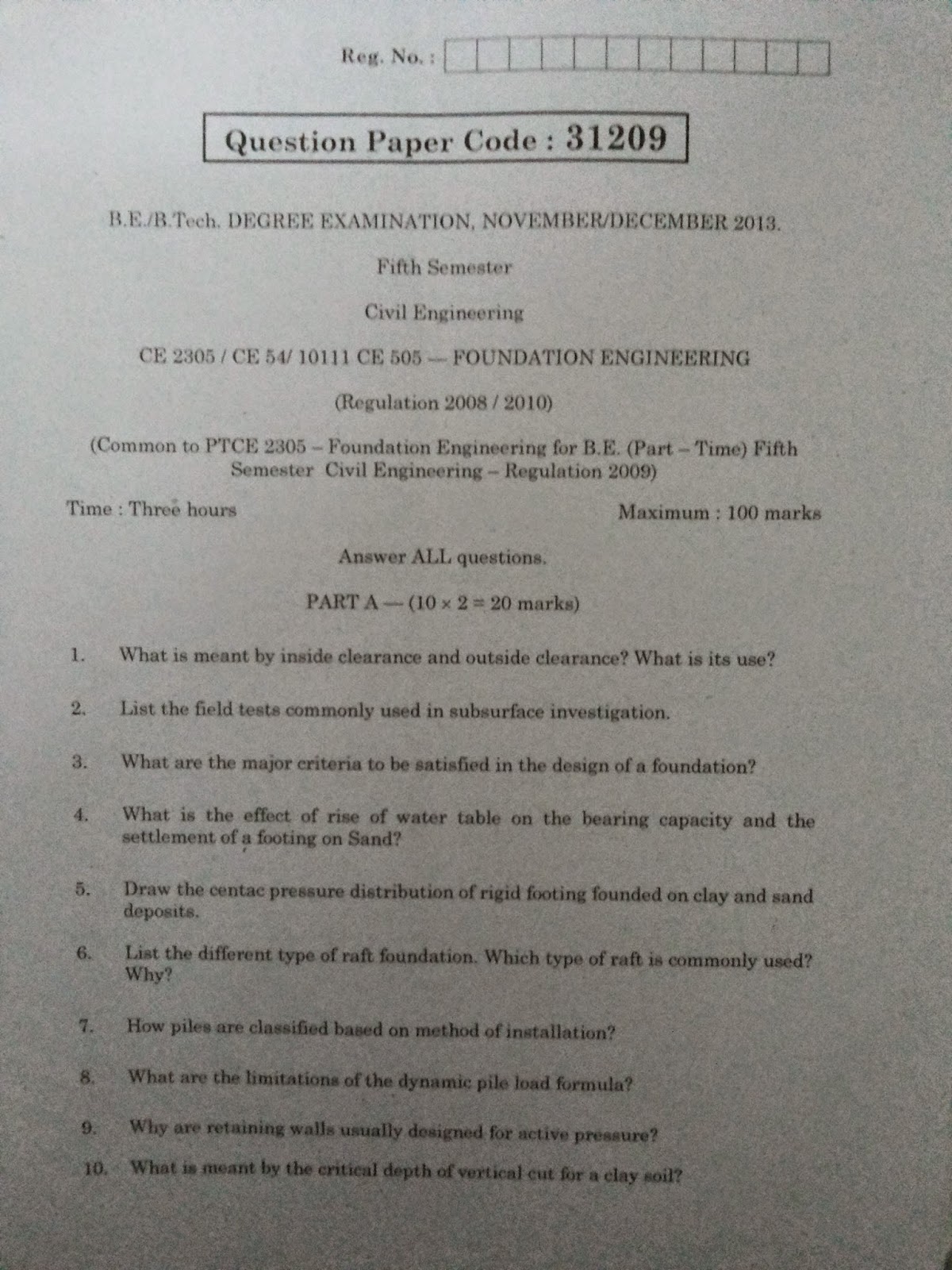 Anna University November December 2013 Question Paper B.E Civil CE