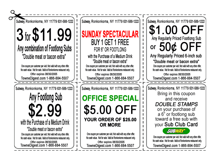 Subway online discount coupons
