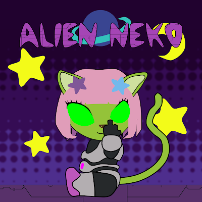 Alien Neko giving the finger in space