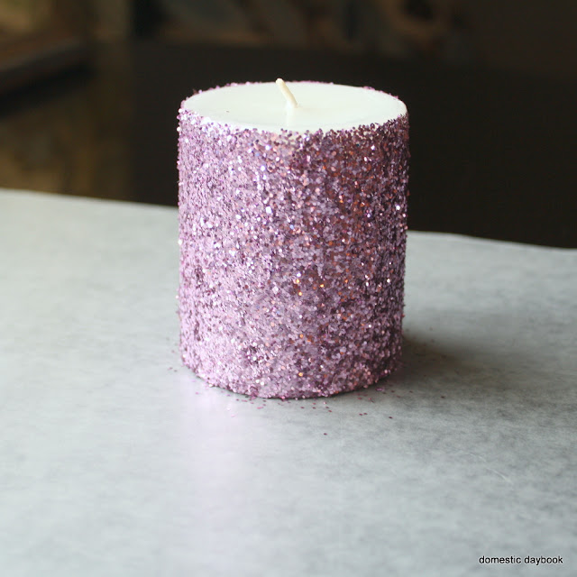 My Domestic Daybook Glitter Pillar Candles Tutorial