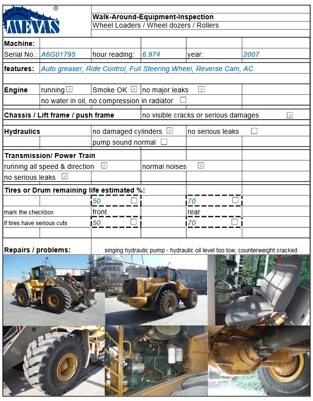 MEVAS Equipment Inspections Caterpillar Undercarriage Measurement