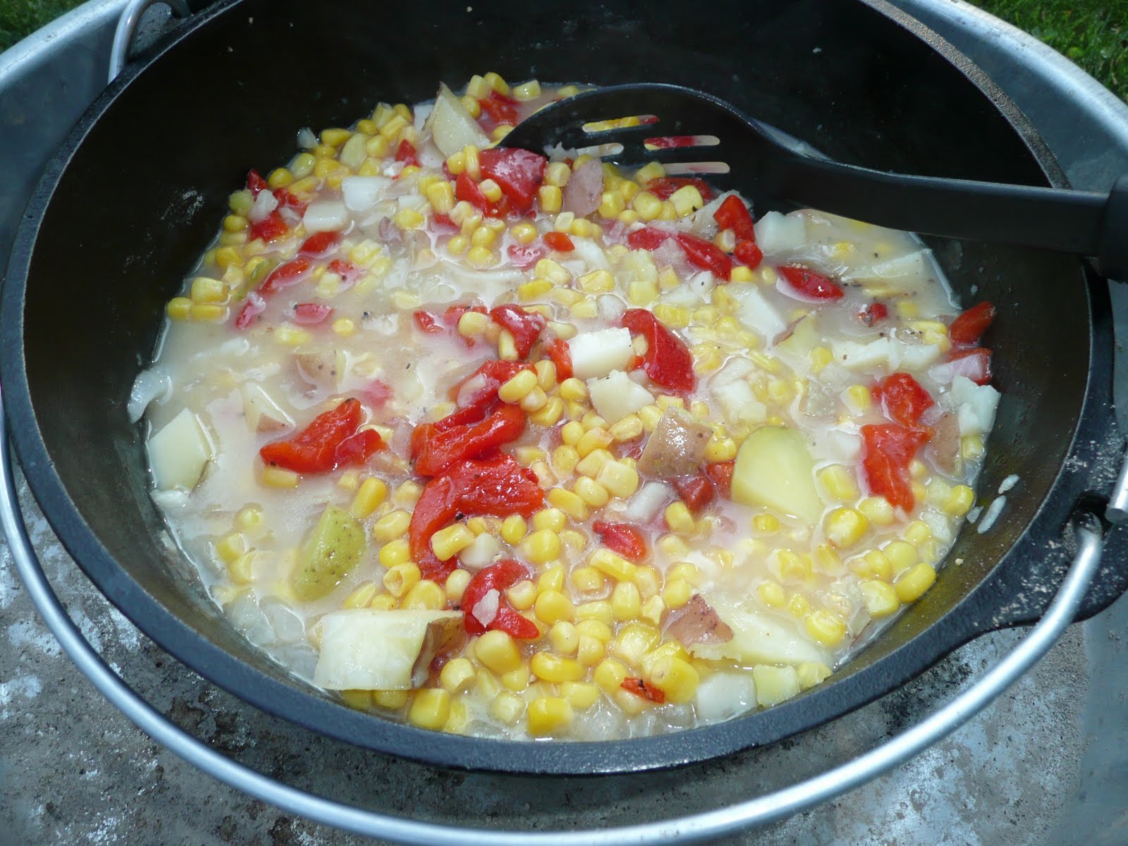 Everyday Dutch Oven Salmon and Corn Chowder