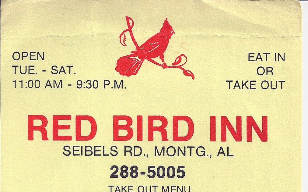 Times Gone By History of Montgomery, AL Menu from The Red Bird Inn