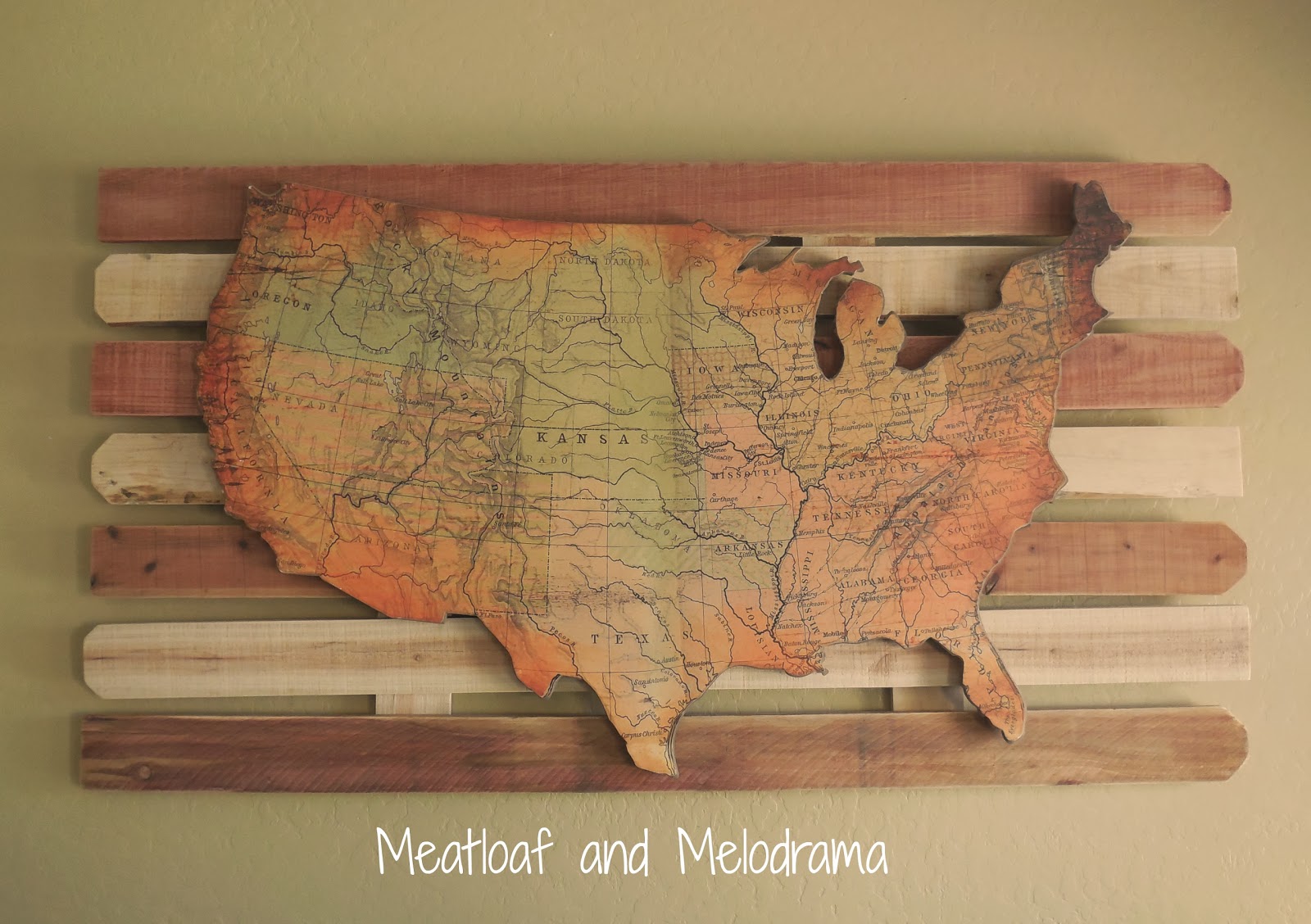 rustic wooden wall art map, Wilmington tan paint