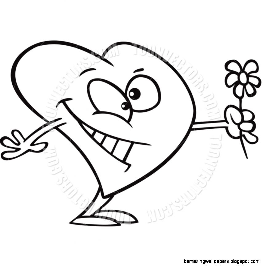 Cartoon Love Heart Flower Black and White Line Art by Ron Cartoon Love Heart Flower Black and White Line Art by Ron