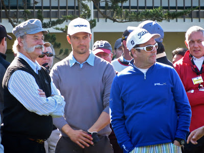 Actors Bill Murray and Josh Duhamel with Singer Huey Lewis at the AT&T Pebble Beach National Pro-Am Golf Tournament