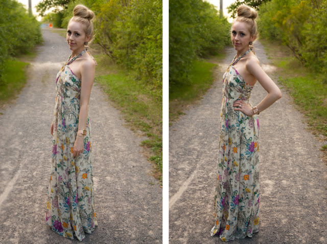 h&m maxi dress floral print denim crop top sleeveless