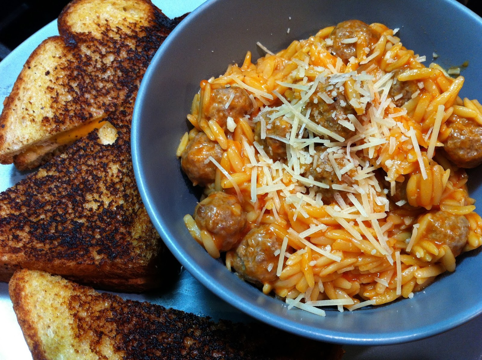 Cooking with SAHD Meatballs and Orzo in Parmesan Tomato Sauce