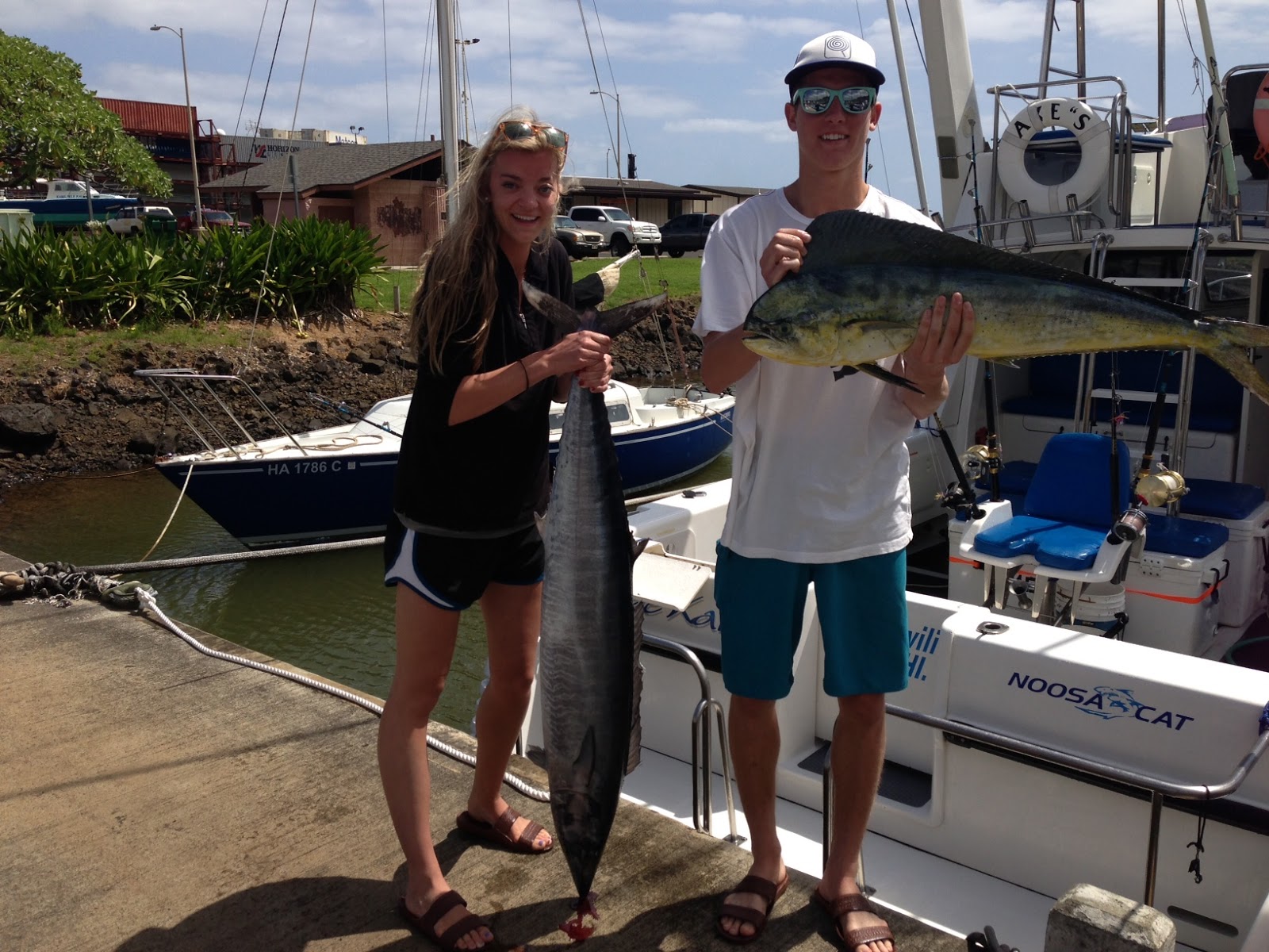 Clure Fishing Chaters Kauai Hawaii 40 pound Wahoo & Mahimahi