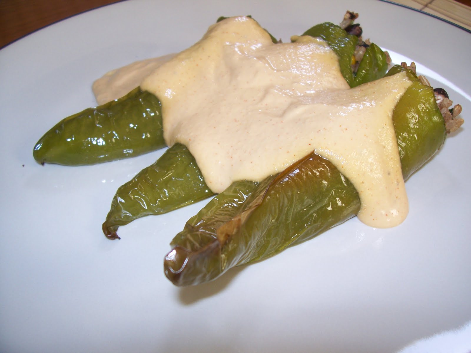 Plant Happy Life! Stuffed Anaheim Chili Peppers covered in Nacho