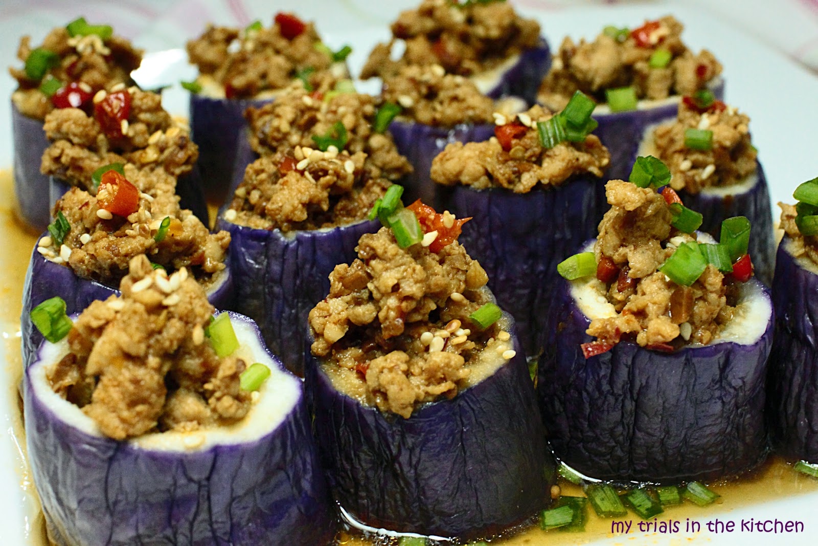 My Trials in the Kitchen Steamed Eggplant Stuffed with Minced Meat