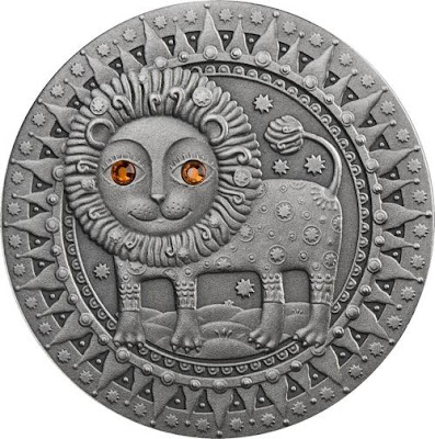 Gift Leo Horoscope Zodiac Swarovski Silver Coin