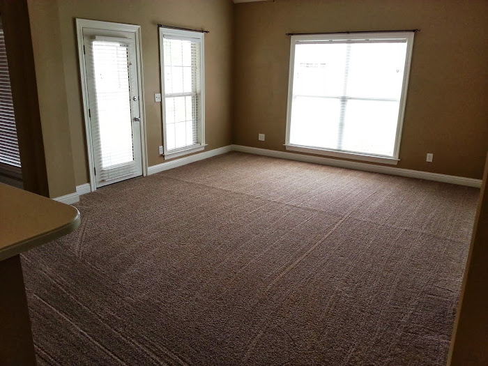 Family Room off Kitchen with new carpet overlooking Back Yard & patio