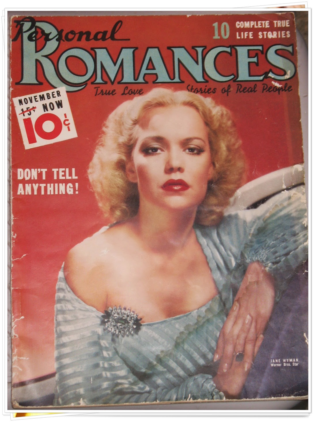 A very young Jane Wyman as Covergirl on Personal Romances dated 1939