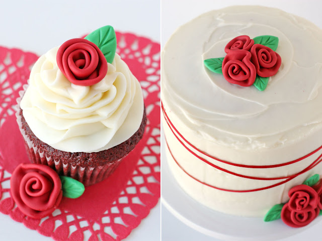 طريقة عمل وردة مع ورقة شجر  Roses+on+cake+and+cupcake