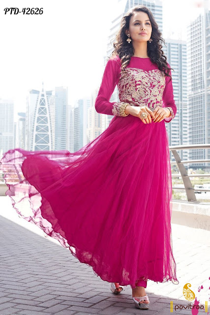Dark Pink Floor Length Gown Style Anarkali Suit