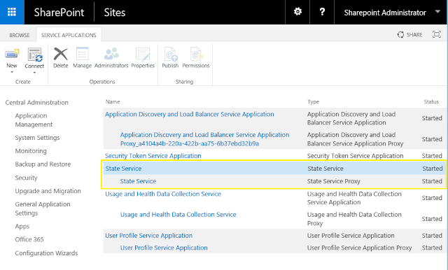 create state service application sharepoint 2016