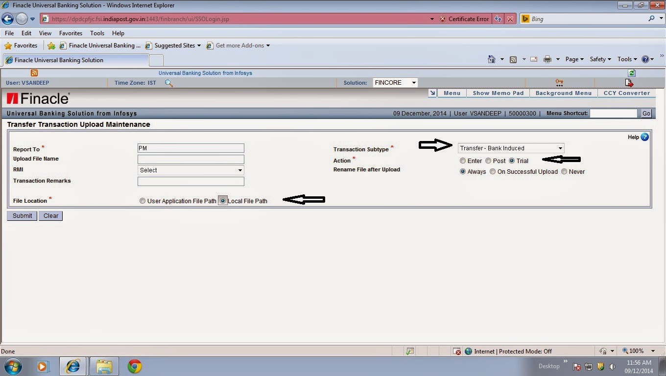Posting of Pension\Salary in Finacle using HTTUM POFINACLEGUIDE