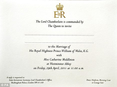 Here is Prince William Wedding Invitation Letter