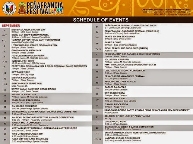 Peñafrancia Festival 2014 Schedule of Events and Activities