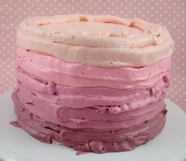 Bubble and Sweet Easy Pink Ombre Butter Cream Frosting Cake tutorial
