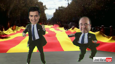 Miquel Iceta y Pedro Sánchez bailando.