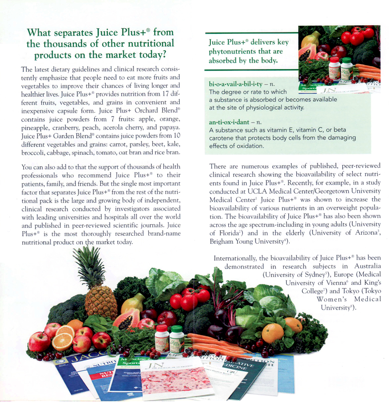 Health Basic Needs JuicePlus+ ==> The Science of Juice Plus+ (Leaflet)