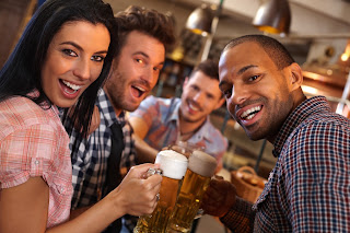 Group of friends enjoying a beer