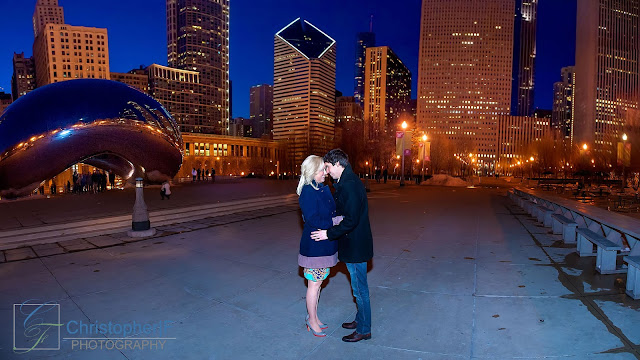 Chicago Night Engagement Photo Millennium Park